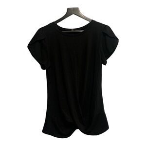 NWOT | Black T•Shirt | Twist Bottom & Split Overlapping Cap Sleeves | Size Med
